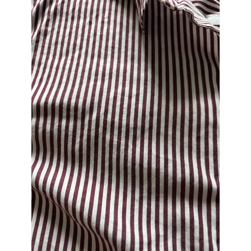 J Jill button Down Tunic Women XLT Burgundy White Stripe Career Classic Preppy - Picture 6 of 8